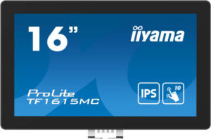 iiyama ProLite TF1615MC-B1 Open Frame Interactive Display, 16" FHD IPS Display, Projective Capacitive Touch Technology, 10 Touch Points, 25ms (BtB) Response Time, Black | TF1615MC-B1