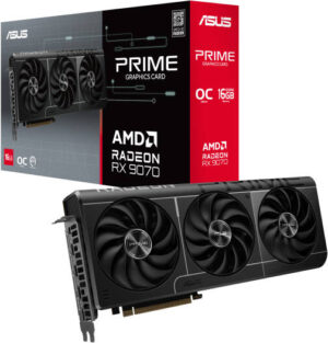 ASUS Prime Radeon RX 9070 OC Edition Graphics Card (PCIe 5.0, 16GB GDDR6, HDMI/DP 2.1, 2.5-slot design, axial-tech fans, dual ball fan bearings, dual BIOS, ASUS GPU Guard) | 90YV0LI1-M0NA00