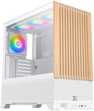 Xigmatek Endorphin WD Arctic E-ATX Computer Case, 4x S20A Arctic Pre-Installed Fans, 360mm Radiator Support, 7 Expansion Slot, Wooden Front Panel, Removable Left Panel, White | EN42218