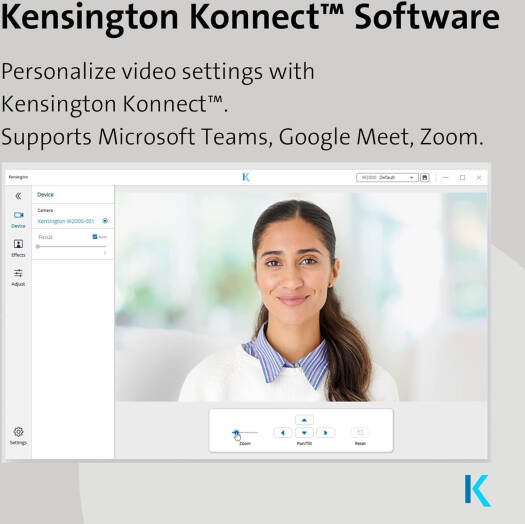 Kensington W2050 Pro 1080p Auto Focus Webcam, Camera Adjustments, Field of View, 1920x1080 at 30fps Resolution, 2 Omnidirectional Stereo Microphones Noise-Reduction Technology, Black | K81176WW - Image 5