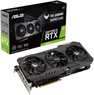 ASUS TUF Gaming RTX 3060 Ti OC Graphics Card, 8GB GDDR6X 256-bit Memory, 1755 MHz Boost Clock, 19 Gbps Memory Speed, 4864 CUDA Cores, PCI Express 4.0, HDMI / DisplayPort | 90YV0IL0-M0NA00