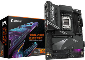 GIGABYTE X870 Aorus Elite Wifi7 AM5 ATX Motherboard, AMD X870 Chipset, 4x DDR5 DIMM Slot, 256GB Max Memory, 4x M.2 Slots, 1x PCIe 5.0 x16, Black | X870-A-ELITE-WIFI7