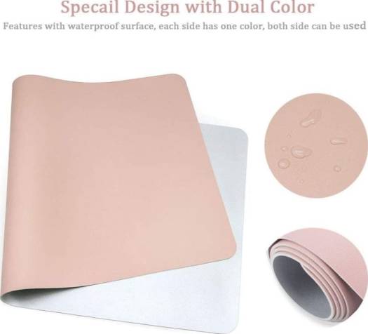 Large Desk Pad, Non-Slip PU Leather Desk Mouse Pad Waterproof Desk Pad Protector, Dual-Side Use Desk Writing Mat for Office Home, 80cm x 40cm (Pink&White) | - Image 3
