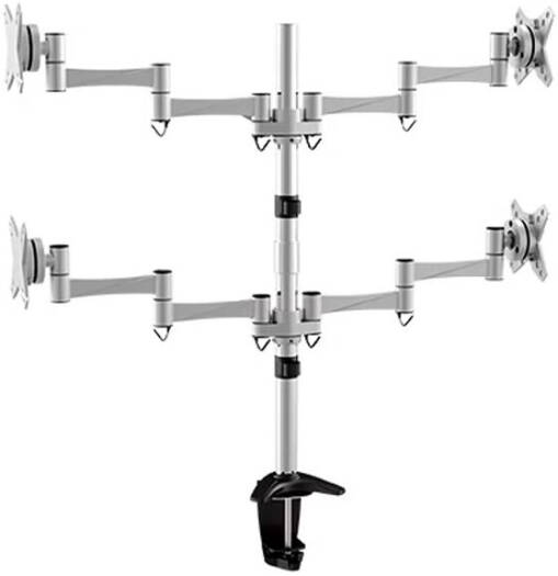 Newstar 91-LDT02C048 Quad Aluminum Monitor Desk Mount, Fits 13" to 27" Monitors, 8kg Max Weight, Tilt & 90° Swivel, 360° Rotary VESA Plate, Cable Management, Silver | 91-LDT02C048