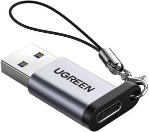 Ugreen USB C to USB 3.0 Converter, 5Gbps Data Transfer Support, 3A Fast Charging, Anti-Lost Design, Compatible with PC / Tablets / Laptops / Cellular Phones, Gray | 50533