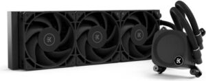 EK-Nucleus AIO CR360 Dark Liquid CUP Cooler, 360mm Radiator, 120mm EK-Loop FPT Fans, 2300 RPM FanSpeed, 72 CFM Airflow, Rotatable Pump Top, Microfin Copper Coldplate,  Dark | 3831109900178