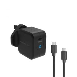 Powerology Ultra-Compact 61W PD GaN Charger Includes 2m /6.6ft USB-C to USB-C Cable - Black | P61PDWUKCBK