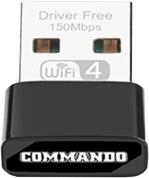 COMMANDO Wireless USB Network Adapter, 150Mbps Transmission Rate, 20dBm Transmit Power, Internal Antenna, Supports 64/128-bit WEP, For Desktop / PC, Wider Coverage, Black | AIR-WA150