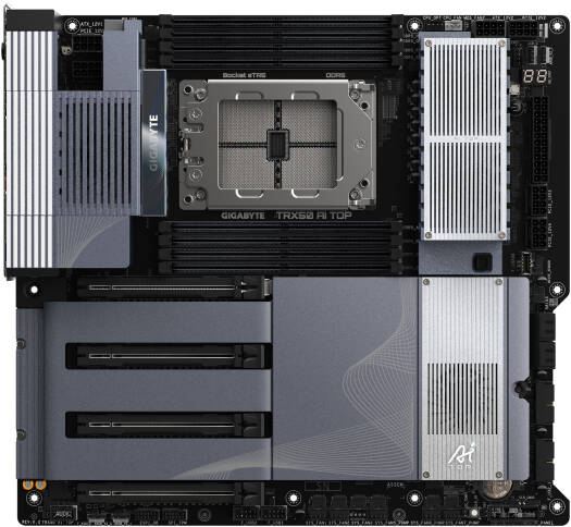 GIGABYTE TRX50 AI TOP E ATX sTR5 Motherboard, AMD TRX50 Chipset, 8x DDR5 DIMM Slots, Up to 2TB Max Memory, Wi-Fi 7 & BT 5.3 Connectivity, 4x PCIe 5.0 x16 Slot, 4x PCIe 5.0 M.2 UD Slots | TRX50-AI-TOP - Image 2