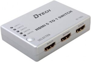DTECH DT-7021 5 to 1 HDMI Switch, HDMI1.4b, Maximum 1080P Resolution, 250MHz/2.5Gbps per Channel, 12Bit per Channel, HDCP Pass-Through, White | DT-7021