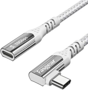 Fasgear USB C Extension Cable, USB C Male 90 Degree to USB C Female, 10Gbps Data Transfer, Support 4K@60HZ Video, Support 100W Charging, 3ft Cable Length, White | FG-3.1-C-Extension