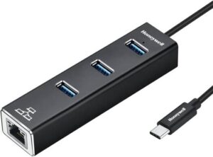 Honeywell 4-in-1 Type C 3.1 to USB 3.0 with RJ45 Gigabit Ethernet Adapter, 5GBPS, 3x3.0 USB Ports, Universally Compatible with Type C MacBooks, laptops, PCs, Tablets | HC000006/ADP/BLK