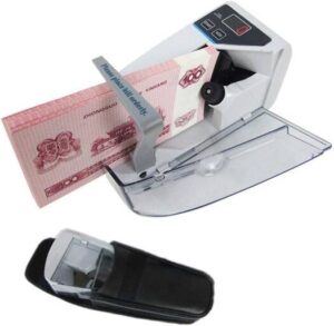 Mini Banknote Bill Detector Cash Money Machine, Portable Handy Bill Denomination Value Counting Machine, AC or Battery Powered for Most Currencies in the World