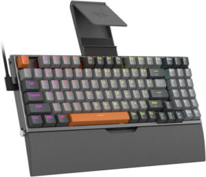 Redragon Olaf 90% Mechanical Gaming Keyboard, Red Key Switches, Hot-Swappable, Full Metal Form, Detachable Wrist Support, Built-In Noise Absorbing Foam, Detachable Type-C Cable, Grey | K648GG-RGB