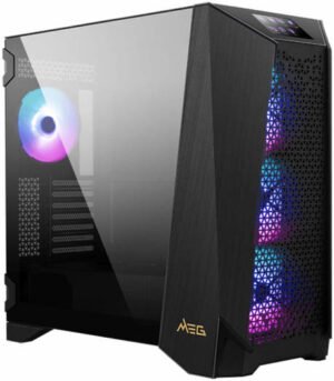MSI MEG PROSPECT 700R Mid-Tower Gaming PC Case, 4.3" Touch Panel Display, Tempered Glass Side Panel, Vertical GPU Mount, 4x ARGB 120mm Fan, Up to 360mm Radiator, Cable Mgt, Black | 306-7G15R21-W57