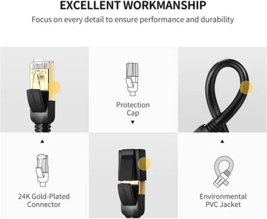 UGREEN NW107 RJ45/Cat 7 STP Round Wire Network Cable, 10Gbps High Speed, Gold Platted, 26 AWG, Plug & Play, Universal Compatibility Support All Devices With RJ45 Port, 10 Meter, Black | 11273 - Image 5