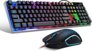MageGee Gaming Keyboard & Mouse Combo, K1 RGB LED Backlit Wired Gaming Keyboard with 104 Keys, RGB Gaming Mouse with 3200 DPI, 7 Colors LED Backlit, 104 Keys Keyboard for PC/Laptop, Black | K1-black