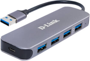 D-Link DUB-1340 USB Hub, 4-Port USB 3.0 Hub, Power LED, Fast Charge Mode, Plug-and-Play Support, Up to 5 Gbps Data Rate, Up to 127 Devices, Gray/Black | DUB-1340
