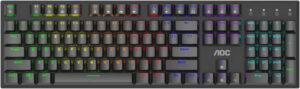 AOC GK480 Mechanical Gaming Keyboard, Red Switch, Double Shot Keycaps, 60M Clicks, 104 Keys Prog, N-Key Rollover, Light FX Rainbow, 3 Adjustable Angles ,USB Wired Detachable Type-C, Black | GK480