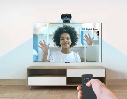 Powerology 1080P Conference Webcam with 90 FOV, Dual Mic, and Remote Control - Crystal Clear Video, 5W Speaker, and Tripod Included - Image 5