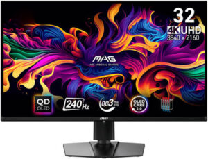 MSI MAG 321UPX Gaming Monitor, 32" 4K UHD QD-OLED Display, 240Hz Refresh Rate, 0.03ms (GtG) Response Time, AdaptiveSync Technology, 1.07b Color Display, Black | 9S6-3DD39T-008