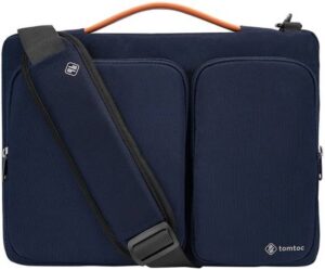 Tomtoc Defender-A42 Laptop Shoulder Bag, 13" Laptops, CornerArmor Patent, 360° Protection, Cushion-Soft Fleece, Ultra-Thick Padding, Water-Resistant Fabric, Navy Blue | A42-C02B01