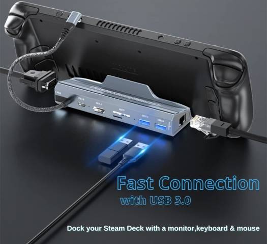 Generic 8 In 1 Docking Station, For Steam Deck, HDMI 4K@30Hz, Gigabit Ethernet, 2 USB-A 3.0 and Full Speed Charging USB-C Port, SD/TF Card 3/0, VGA 60. Hz, Gray | V254 - Image 2