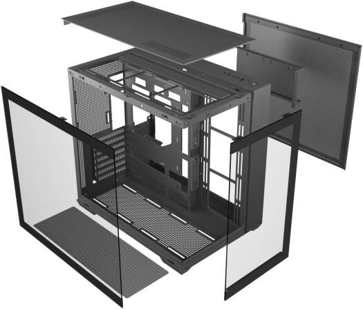 KGaming C708 Mesh Mid Tower Computer Case, Up to 360mm Radiator & 10x Fans Support, Double Sided Tempered Glasses, Bottom Anti-Dust Filter, Front Tempered Glass with Silk Print, Black | C708 - Image 5