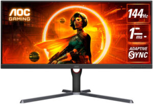 AOC U34G3XM 34" Gaming Monitor, WQHD 3440x1440 VA Display, 144Hz Refresh Rate & 1ms Response Time, HDR 10 Adaptive Sync, 16.7 Million Colors, HDMI ×2 / DP ×1, USB 3.2 × 4, Black & Red | U34G3XM