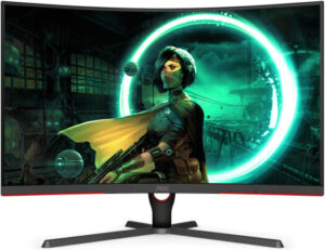 AOC C32G3E G3 Series 31.5" 1000R FHD Curved Gaming Monitor, 1920 1080 Resolution, 165Hz, 16 9 Ratio, 1ms Response Time, HDR Mode, Adaptive Sync Anti Tearing Technology, HDMi, DP, Black/Red | C32G3E