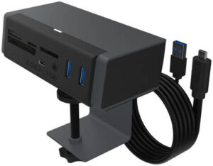 Dezctop USB Type-C 7-in-1 Hub, 2x USB 3.2 Outputs, USB-C Output, 4-in-1 Memory Card Reader, 10Gbps Data Transfer Rate, Clamped 15-50mm Tabletop, 3.5mm Audio Jack, 1.5m Cable, Black | DA-UC7HUB-GE1