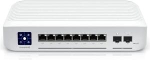 Ubiquiti 8-Port Managed Switch, 2.5Gb PoE + RJ45, 2x10G SFP+, 80 Gbps Switching, 120W Power, 9.52 Mpps Fwd Rate, 1.3" LCM  Touch Display, 2 x 10Gb SFP+ Ports, White | USW-Enterprise-8-PoE