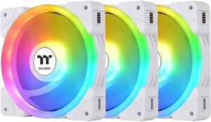 Thermaltake SWAFAN EX-12 ARGB PC Cooling Fan, 120mm Fans, 500~2000 RPM Speed, 57.11 CFM Airflow, Magnetic Connection, Reversable Blades Sync with MB RGB Software, 3-Fan Pack, White | CL-F169-PL12SW-A