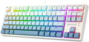 REDRAGON K645W Wired RGB CASS USB Mechanical Gaming Keyboard, Blue Switch DIY LED Backlit 87 Keys, Anti Ghosting, Splash-proof, Detachable Type C Cable, White | K645W-GB-RGB