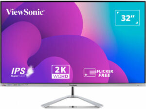 Viewsonic VX3276-2K-MHD Frameless Entertainment Monitor, 32" IPS Display, QHD Resolution, 75Hz Refresh Rate, 4ms (GtG) Response Time, 1.07b Color Display, Black / Silver | VX3276-2K-MHD