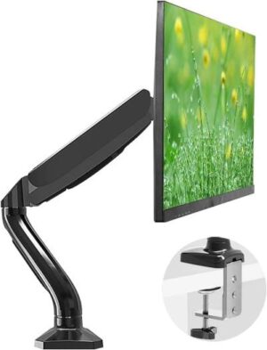Skill Tech Monitor Desk Mount Stand, Single Computer Monitor Arm Gas Spring Monitor Riser Height and Tilt Angle Adjustable for 13-27INCH, Screens VESA 75X75 100X100 with Clamp and Grommet Base, BLACK