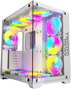 Twisted Minds Bullet-07 Mid Tempered Glass Mid Tower ATX Gaming PC Case, Pre Installed 4x 120mm ARGB Fans, Up to 360mm AIO, 3.5″ HDD* 2+2.5″ SSD* 2 Drive Support, USB 3.0+USB-C, White | TM1-B-S-W