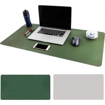 Large Desk Pad, Non-Slip PU Leather Desk Mouse Pad Waterproof Desk Pad Protector, Dual-Side Use Desk Writing Mat for Office Home, 80cm x 40cm (Gray & Green )