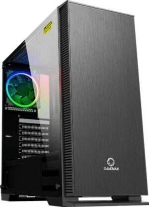 GameMax Aurora PC Gaming Case Mid-Tower ATX, 1 x 120mm Halo Dual-Ring Spectrum Fans Included, PWM Hub, RF Controller, Tempered Glass, Extensive Water-Cooling, For a Greater Experience, Black | W901