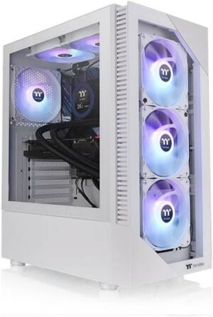 Thermaltake View 200 TG ARGB ATX Mid Tower PC Case, Tempered Glass Front Panel, 3 Preinstalled 120mm ARGB Lite Fans, Up to 360mm Radiator Support, Handy I/O Ports, White | CA-1X3-00M6WN-00