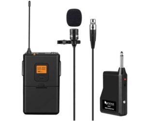 Fifine 20 Channel UHF Wireless Lavalier Lapel Microphone, 50Hz-16KHz Frequency Response(Microphone), -95db Sensitivity(Receiver), 565-584 MHz(Transmitter) | K037