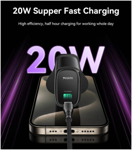 Yesido YC76 Adaptors, PD 20W, Compatible with C to L fast charge Cable, C to C Charge Cable, 12V1.67A, Input AC100-250V to 50/60Hz 0.3A, White | YC76 - Image 3