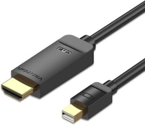 Vention 4K Mini DisplayPort to HDMI Cable, 4K 3D Effect, Triple Shielding, Multi Screen Expansion, HD Video Conversion Chip, Compatible with PC / Laptop, TV / Projector, 1.5 Meter, Black | HAHBG