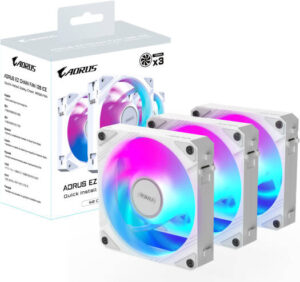 GIGABYTE AORUS EZ CHAIN FAN 120 ICE Case Fan, 120mm, 2000 RPM Fan Speed, 60 CFM Fan Airflow, Hydro-Dynamic Bearing Type, Pack of 3, White | GP-ECFAN1203-ICE