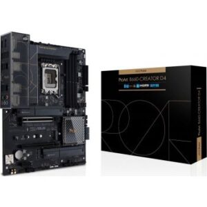 Asus ProArt B660 Creator D4 ATX Motherboard, LGA 1700 Socket 12th Gen, PCIe 5.0, DDR4, 2.5 Gb, PCIe 4.0 M.2 Slots, USB-C Displayport, USB 3.2 Gen 2x2 Front Panel Connector | 90MB19F0-M0EAY0