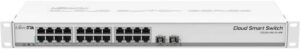 MikroTik CSS326-24G-2S+RM Cloud Smart Switch, 2 (PoE-IN, DC jack), 24 10/100/1000 Ethernet Ports, 2 SFP+ Ports, Passive PoE, 2 MB FLASH Storage, White | CSS326-24G-2S+RM