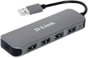 D-Link 4-Port USB 2.0 Hub with Power Adapter, Backwards Compatible With USB 1.1, Battery Charging 1.2, 480 Mbps Transfer Speed, Black | DUB-H4
