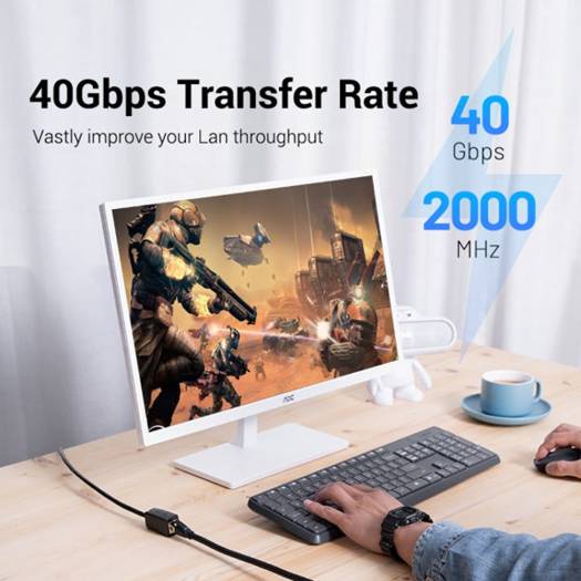 Vention Cat.8 SSTP Extension Patch Cable, 40Gbps Network Speed, 2000MHz Bandwidth, Oxygen-Free Copper Twisted Paris, Double Aluminum Foil Shield, POM Gold-Plated Copper Shell 10 Meter, Black | IKHBL - Image 4