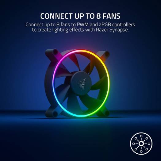 Razer Kunai Chroma 140mm ARGB PC Fan, PWM Fan Controller Support, Connect Up to 8 Fan, 15-30 dBA Noise, Cooling 500-1600 Rpm, 1 Fan, Black | RC21-01800200-R3M1 - Image 3