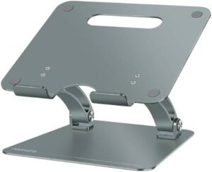 Promate Laptop Stand, Aluminium Multi-Level Adjustable Notebook Stand, Up to 17 Inches with Multi-Angle, Anti-Heat Design, Anti-Slip Pads, Grey |  DeskMate-7